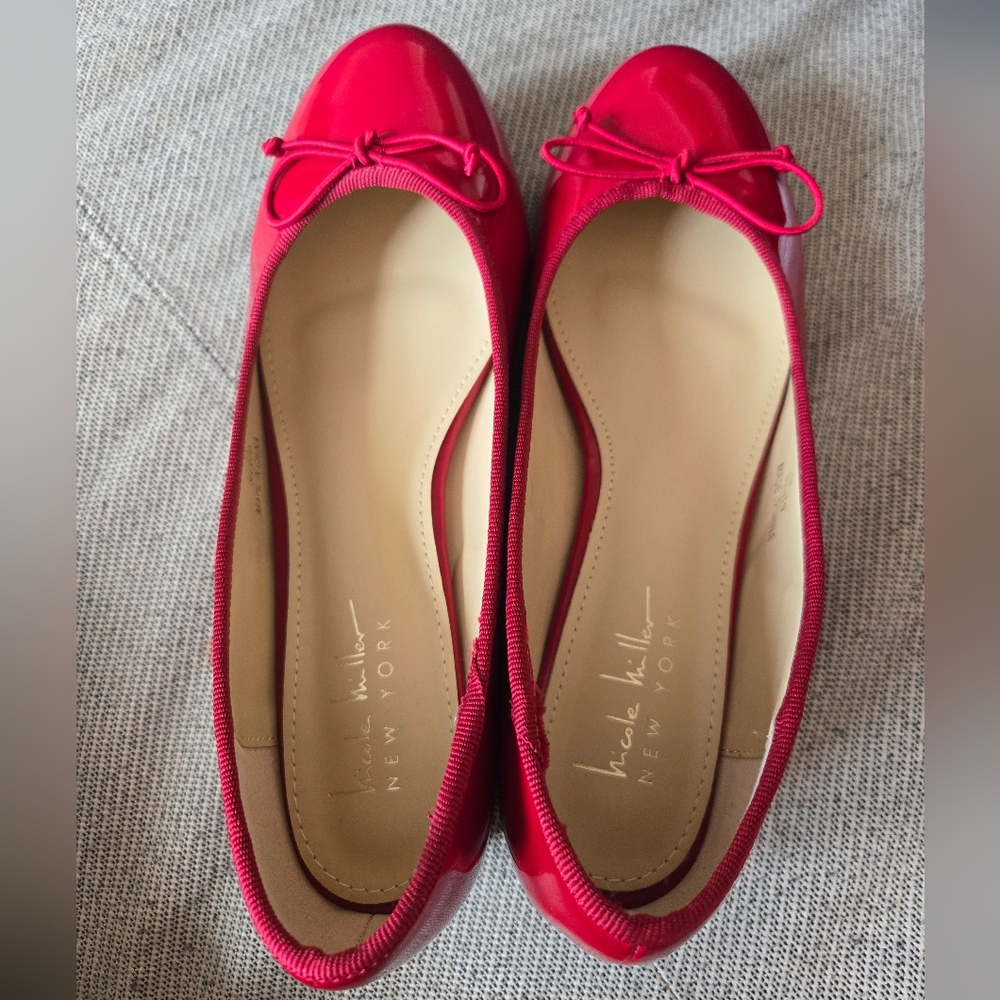 Nicole Miller Red Flats with Bow Detail
